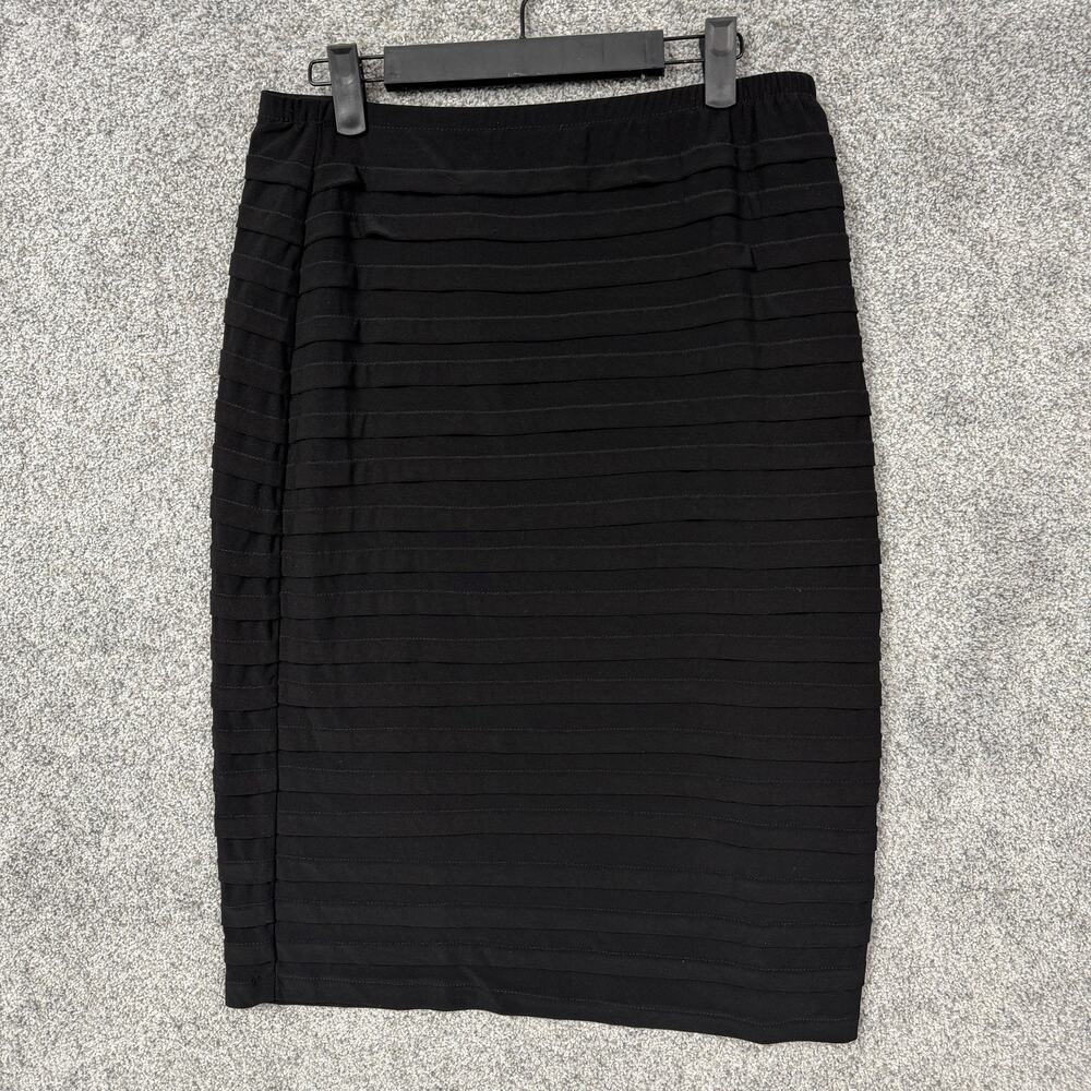 R&M Richards Skirt 10 Black Layered Knit Stretch Midi Pencil Office Workwear USA